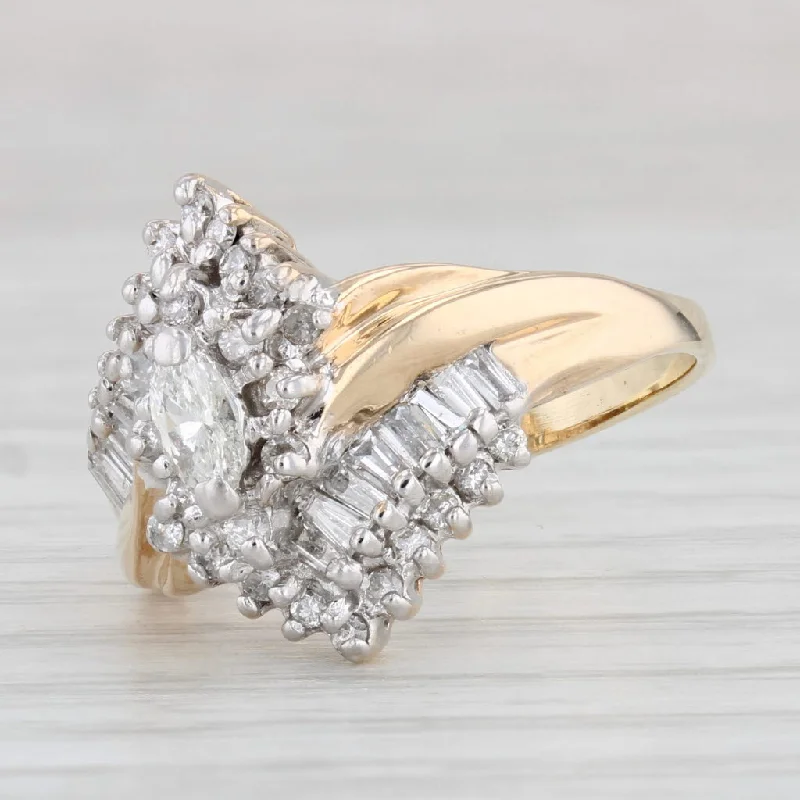 custom engagement rings for women-1ctw Diamond Cluster Bypass Ring 10k Yellow Gold Size 7.5