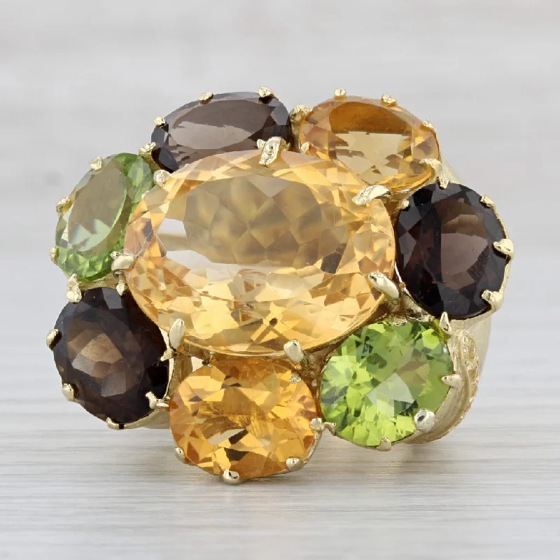 radiant-cut engagement rings for women-32.32ctw Large Gemstone Cocktail Cluster Ring 18k Gold Citrine Quartz Peridot