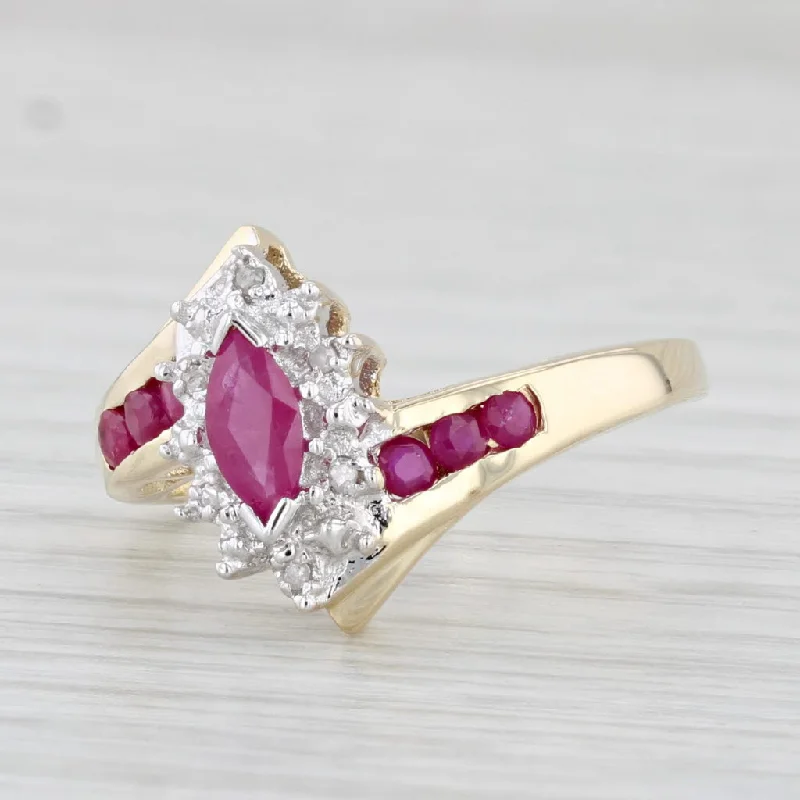 radiant-cut engagement rings for women-0.48ctw Marquise Ruby Halo Bypass Ring 10k Yellow Gold Size 6