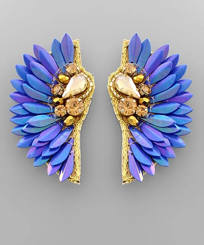 luxury diamond earrings for women-Blue Bead & Wing Earrings