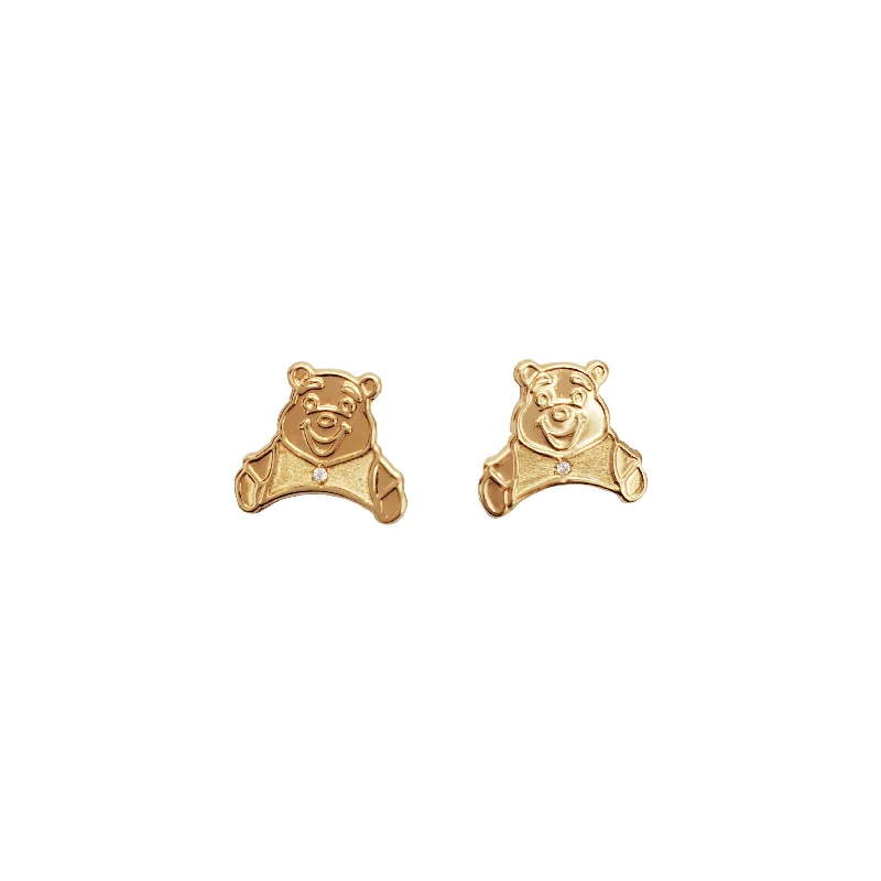 small hoop earrings for women-Winnie The Pooh Zirconia Stud Earrings (14K)