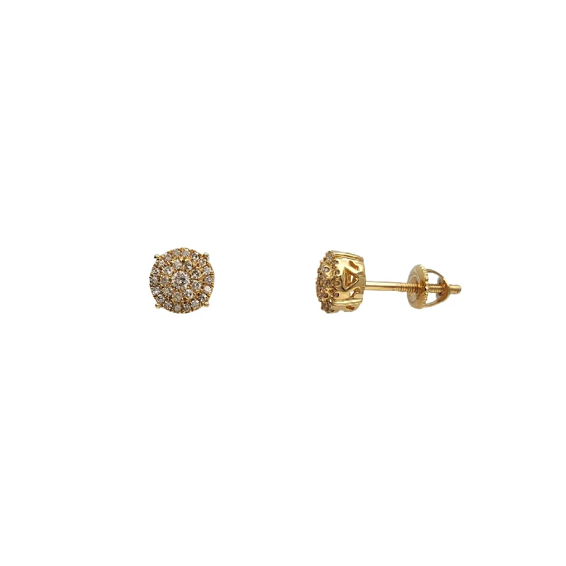 trendy crystal earrings for women-Diamond Cluster Round Stud Earrings (14K)