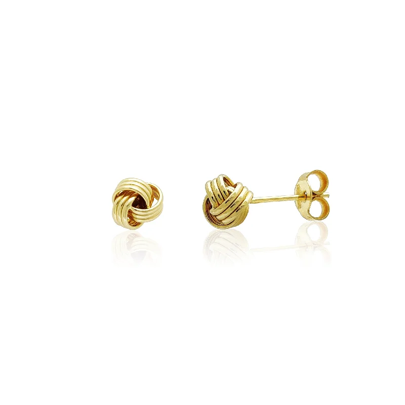 matching earrings for women-Love Knot Triple Thread Stud Earrings (14K)