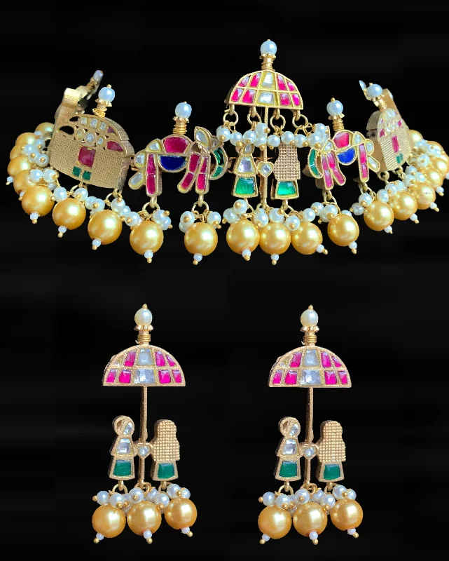 unique earrings for women-Khushboo bridal choker with earrings ( READY TO SHIP )