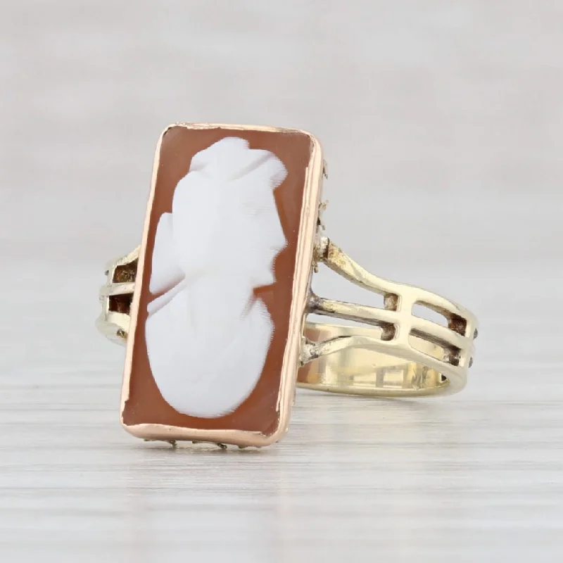 affordable custom engagement rings for women-Vintage Cameo Ring 10k Yellow Gold Carved Shell Figural Bust Size 4