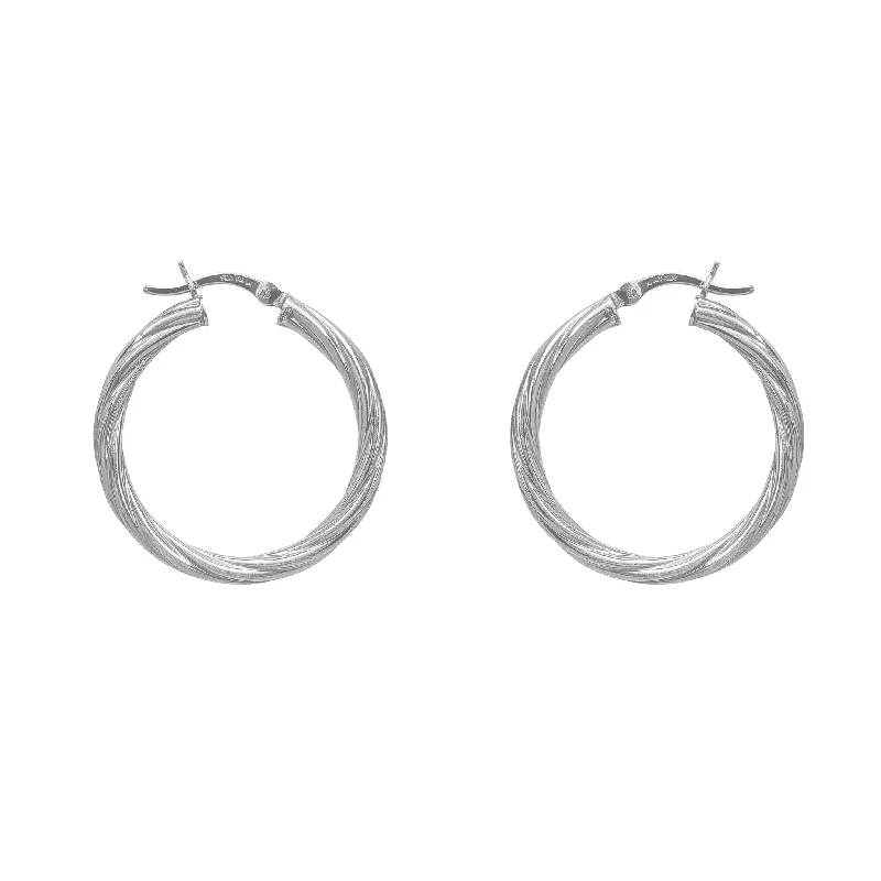 classic diamond earrings for women-Twist Churro Hoop Earrings (Silver)