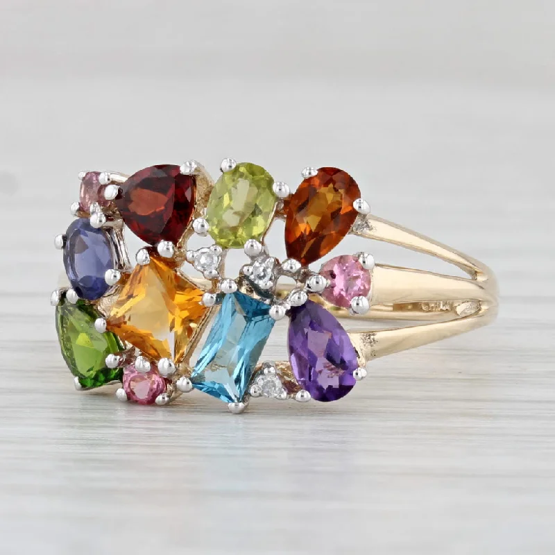 modern engagement rings for women-1.60ctw Gemstone Cluster Ring 14k Gold Citrine Garnet Peridot Topaz Amethyst