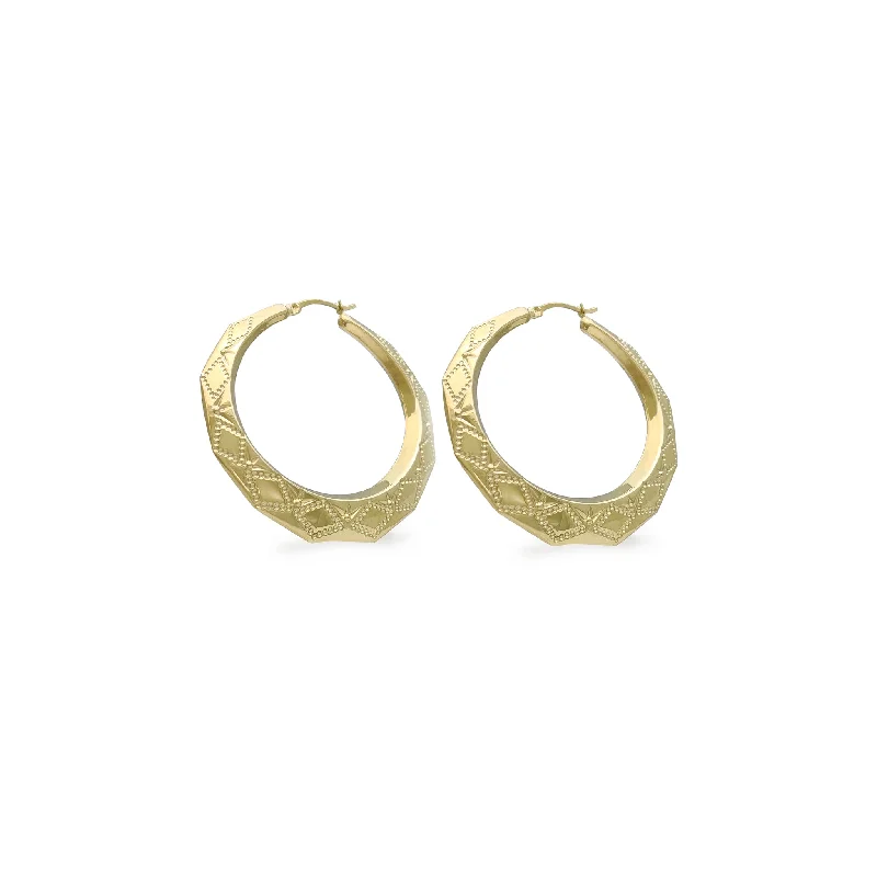 diamond earrings for women-Rhombus Style Hoops Earrings (14K)