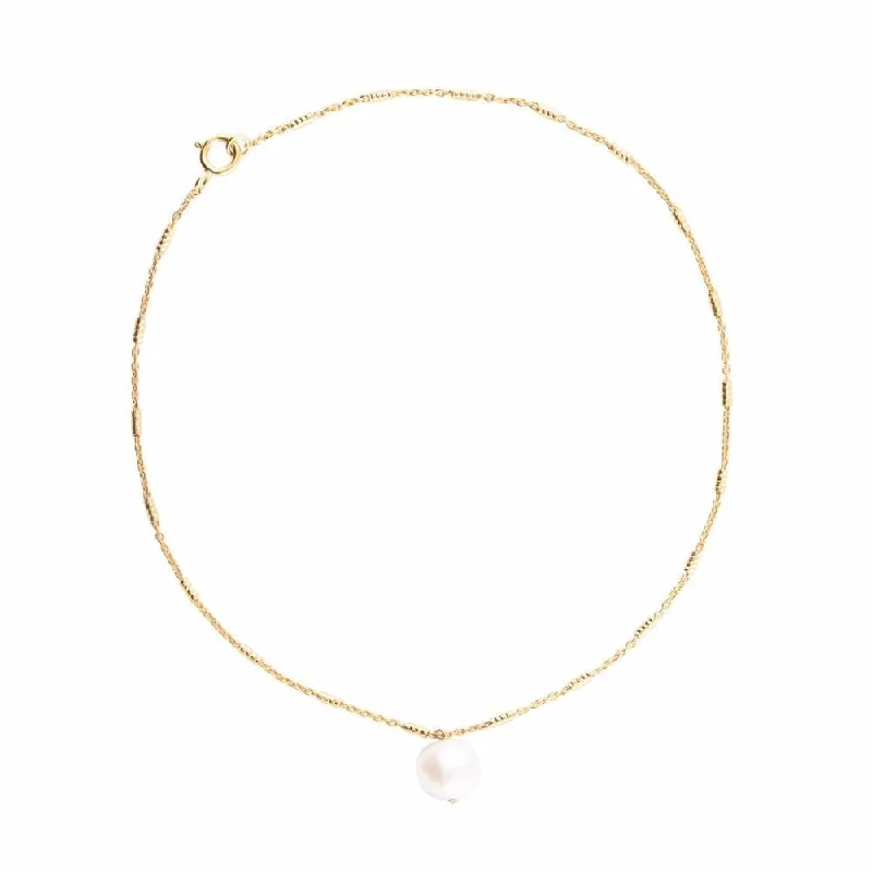 infinity anklets for women-Pearl Gold Plated Anklet w. Pearl