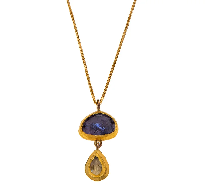 statement crystal necklaces for women-Nava Zahavi Yellow Gold Tanzanite and Tourmaline Necklace