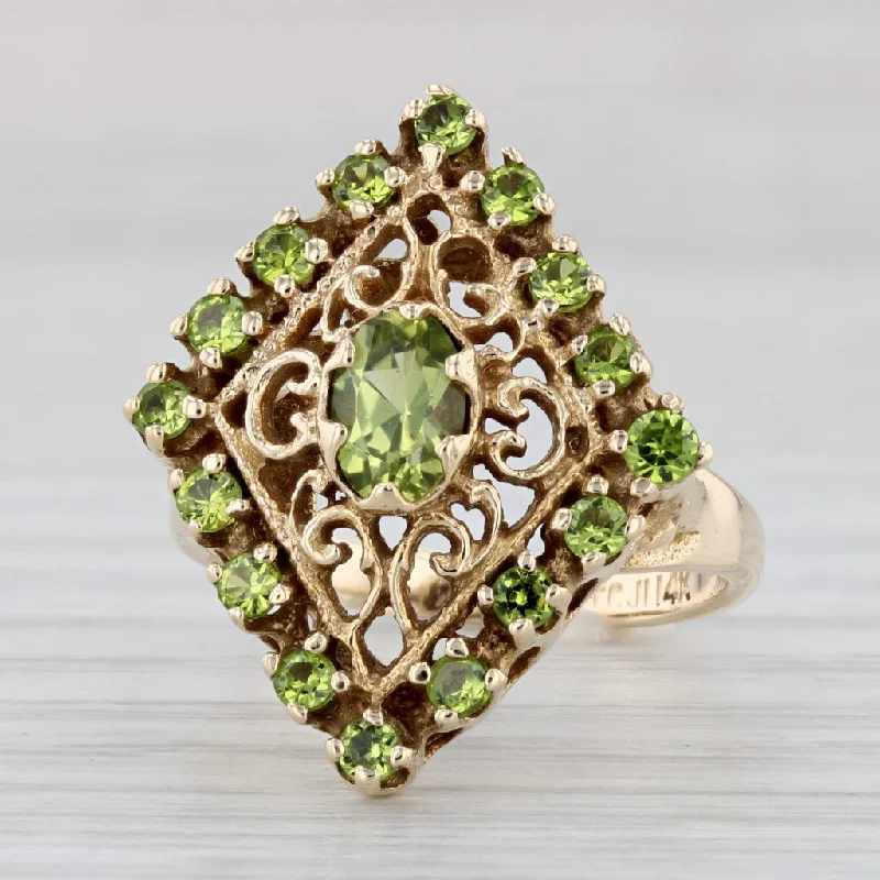 affordable custom engagement rings for women-0.50ctw Peridot Glass Cocktail Ring 14k Yellow Gold Size 6 Vintage Style