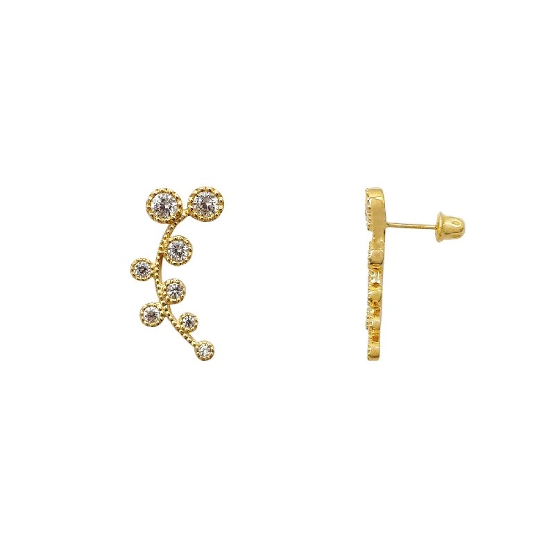 delicate earrings for women-Milgrained Flower Stem Stud Earrings (14K)