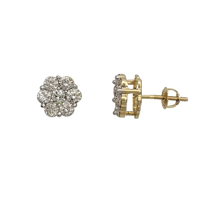 crystal earrings for women-Diamond Honeycomb Stud Earrings (14K)