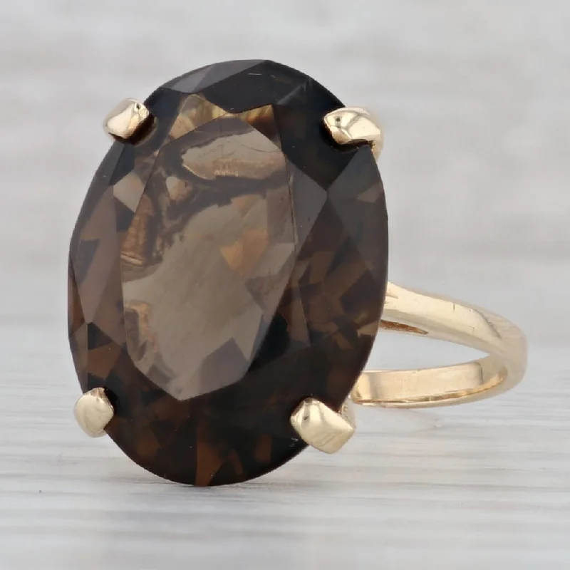 sapphire engagement rings for women-Smoky Quartz Oval Solitaire Ring 10k Yellow Gold Size 8.75