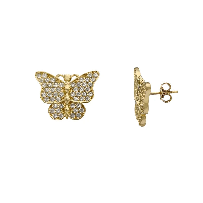 silver drop earrings for women-Pave Butterfly Stud Earrings (14K)