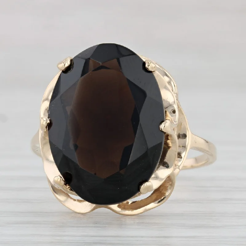 diamond ring sets for women-12ct Smoky Quartz Oval Solitaire Ring 10k Yellow Gold Size 10.5