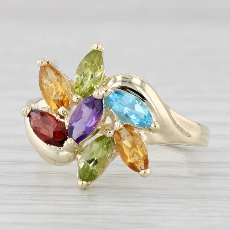 statement engagement rings for women-1.85ctw Amethyst Garnet Citrine Topaz Peridot Cluster Ring 10k Gold Size 8.25