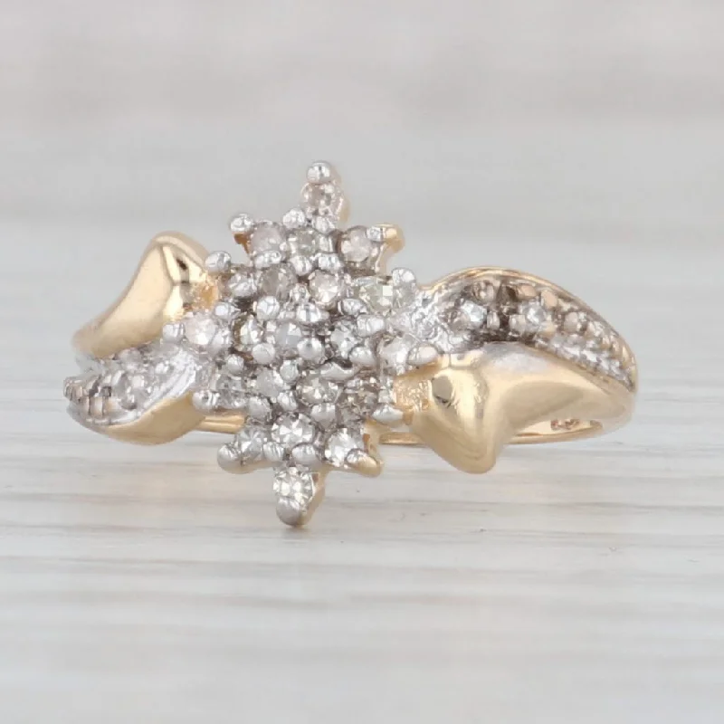 affordable engagement rings for women-0.20ctw Diamond Cluster Ring 10k Yellow Gold Bypass Size 5.5