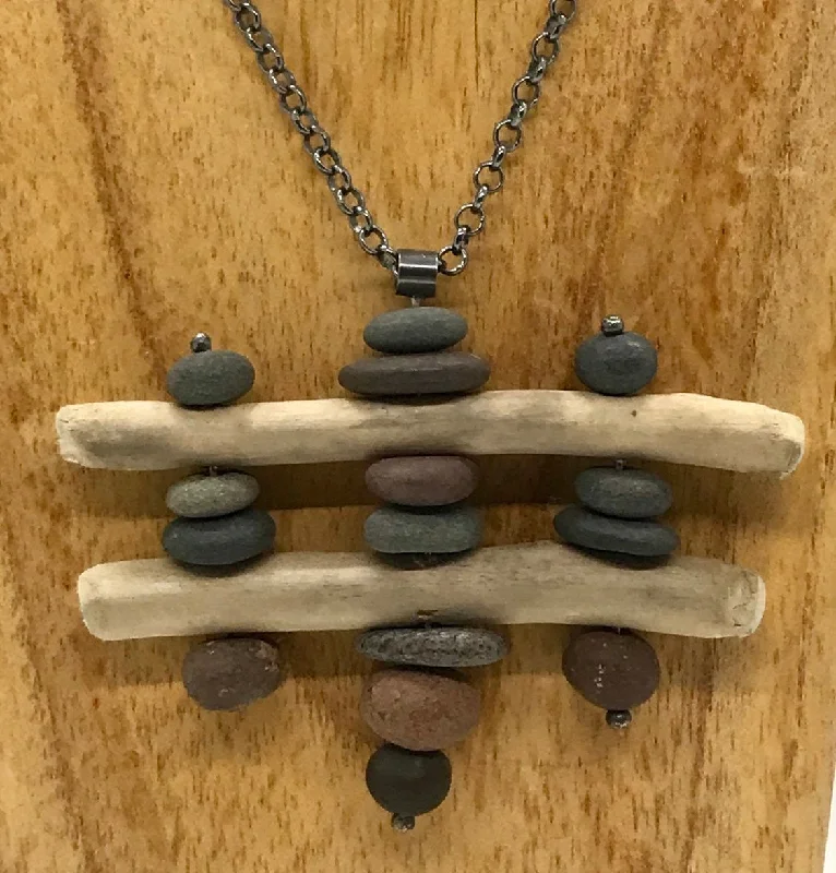 silver necklaces for women-Driftwood and Rock Sculpture Necklace