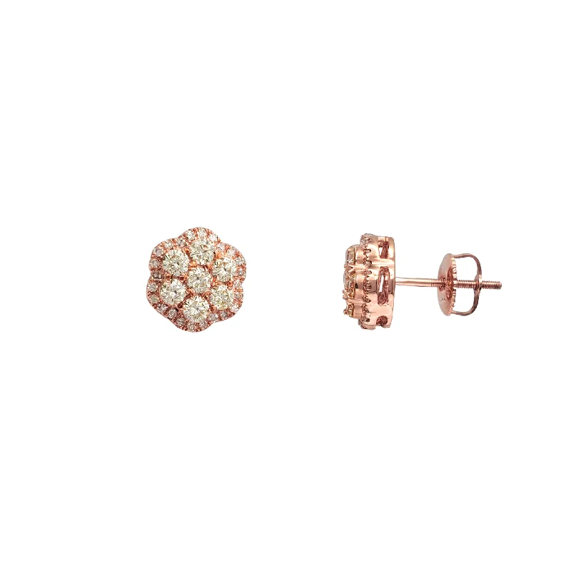 gemstone stud earrings for women-Diamond Honeycomb Stud Earrings (14K)