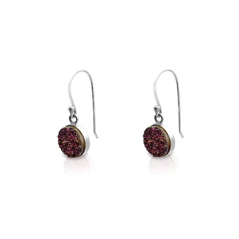 drop earrings for women-Purple Glitterstone Circle Drop Earrings (Silver)