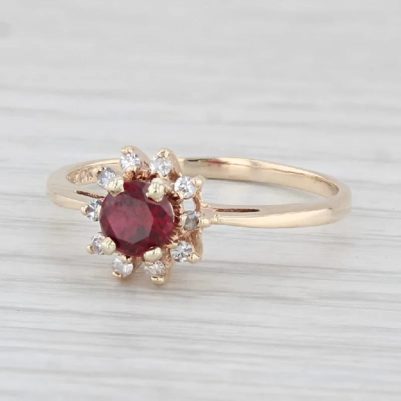 affordable engagement rings for women-0.54ctw Lab Created Ruby Diamond Halo Ring 10k Yellow God Size 7.5