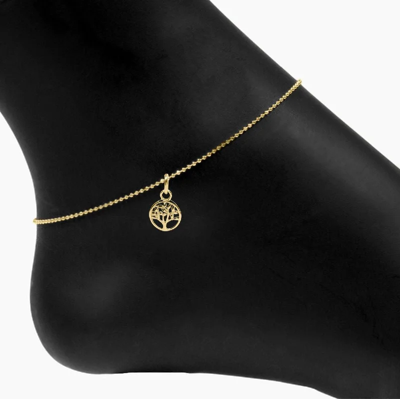 diamond anklets for women-Roma Tree of Life Charm Adjustable Anklet