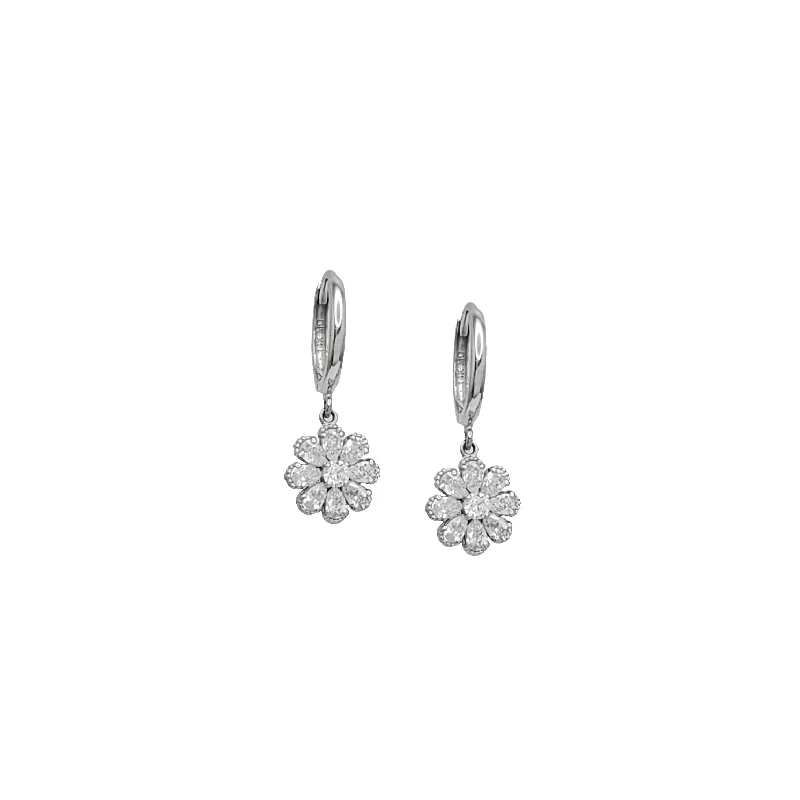 crystal earrings for women-Round Flower Huggies Earring ( 14K )