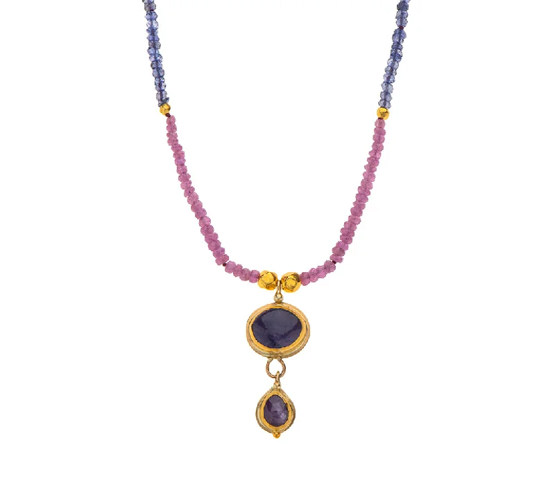 luxury pendant necklaces for women-Nava Zahavi Yellow Gold Pink Sapphire and Tanzanite Necklace