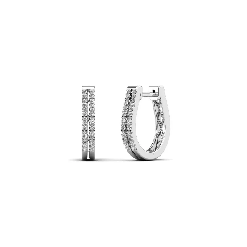 trendy crystal earrings for women-Diamond Two-Stripes U-Shape Huggie Earrings (14K)