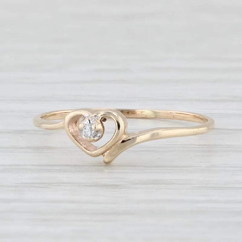 anniversary engagement rings for women-Diamond Accented Heart Ring 10k Yellow Gold Size 4.5 Petite Bypass Band