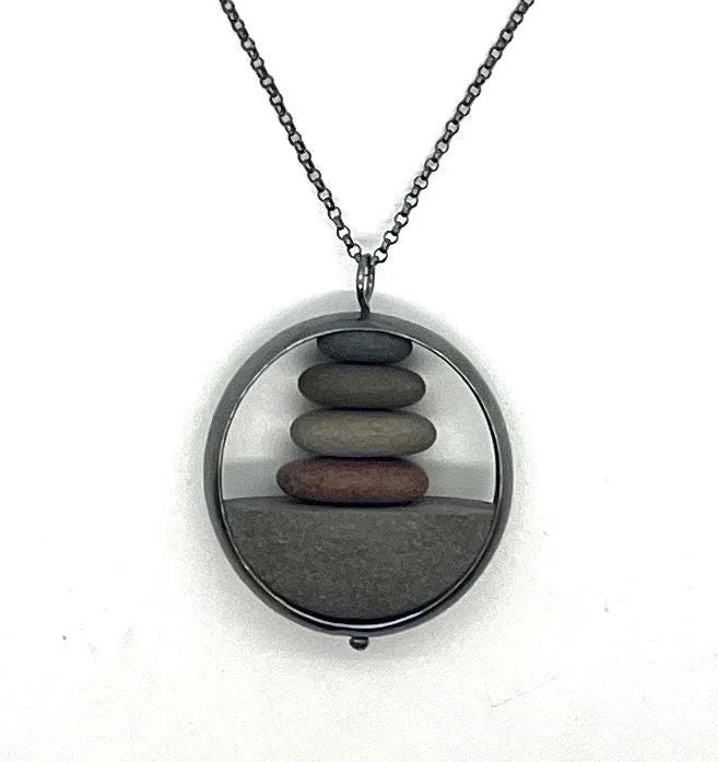 infinity name necklaces for women-Stack of Rocks in Silver Circle