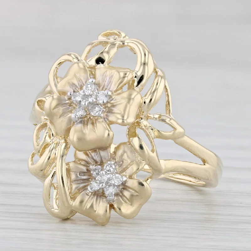 engagement rings with birthstones for women-Diamond Flower Ring 14k Yellow Gold Size 10.25 Statement Floral