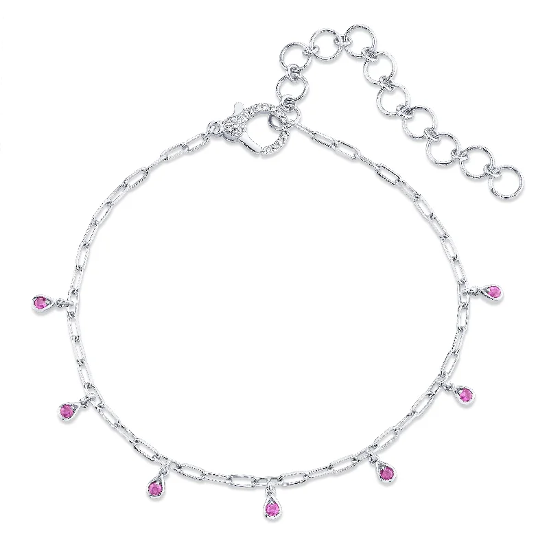 trendy anklet chains for women-MINI ME PINK SAPPHIRE BABY DANGLE DROP ANKLET