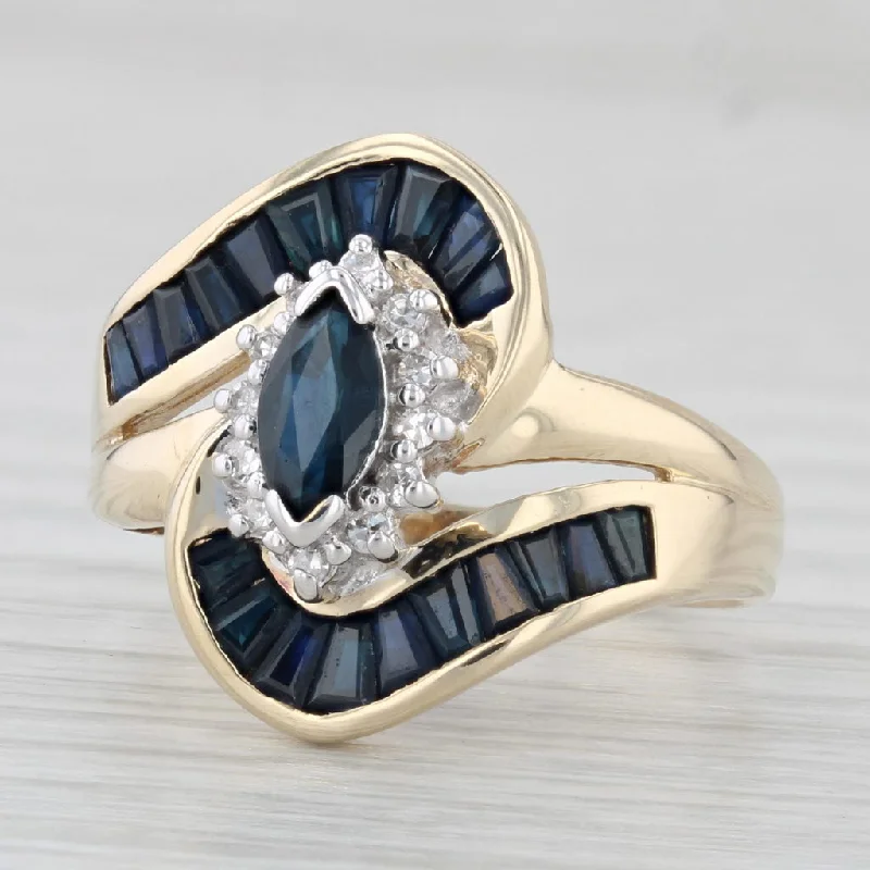 sapphire engagement rings for women-1.50ctw Blue Sapphire Diamond Bypass Ring 10k Yellow Gold Size 7