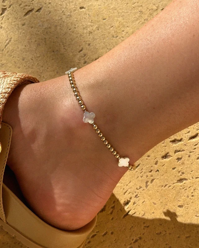 stacking bracelets and anklets for women-White Clover Beaded Anklet