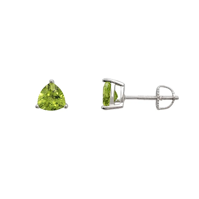 diamond earrings for women-Peridot Trillion Shaped Solitaire Stud Earrings (Silver)