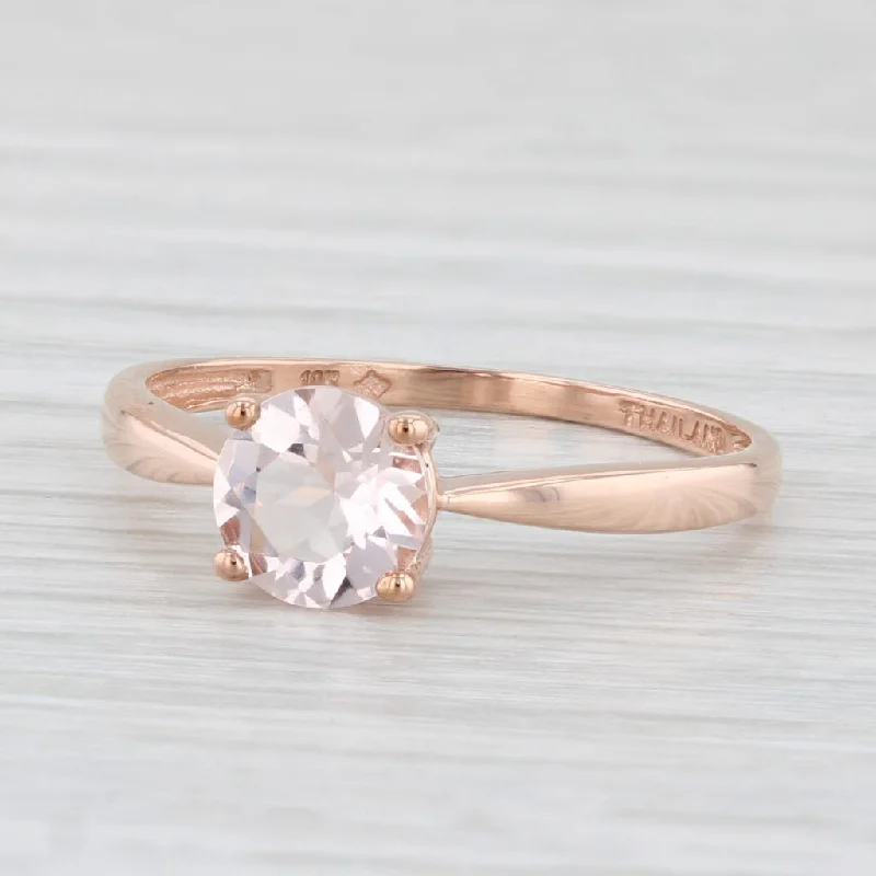 halo engagement rings for women-0.74ct Round Pink Morganite Solitaire Ring 10k Rose Gold Size 8