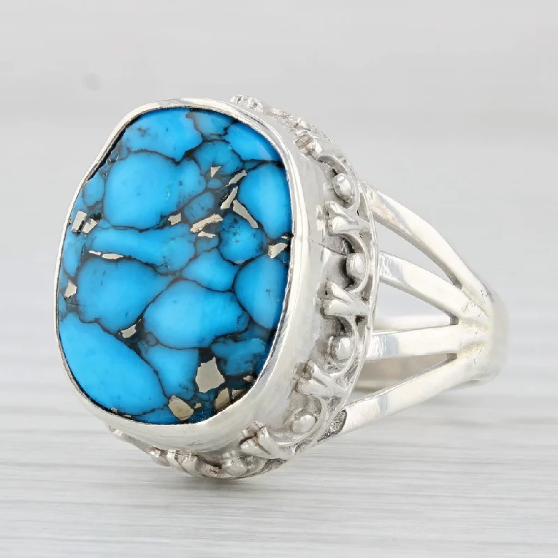 unique engagement rings for women-Marbled Simulated Turquoise Statement Ring Sterling Silver Size 8