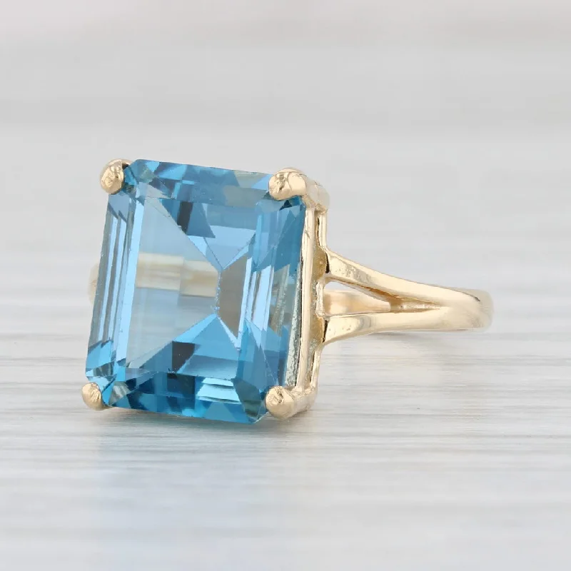 cushion-shaped engagement rings for women-8.40ct Blue Topaz Ring 14k Yellow Gold Size 8 Emerald Cut Solitaire