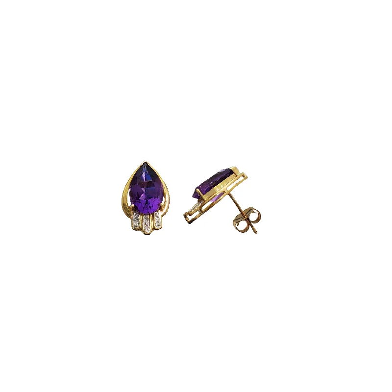 chic gold earrings for women-Blooming Pear Amethyst Stud Earrings (18K)