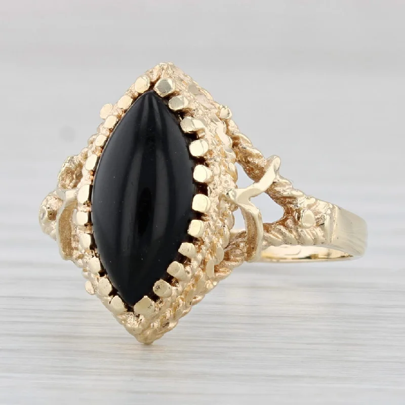 beautiful engagement rings for women-Marquise Cabochon Onyx Solitaire Ring 14k Yellow Gold Size 10