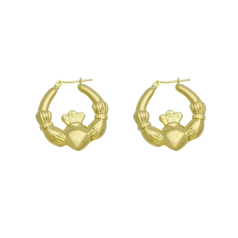 luxury gold earrings for women-Claddagh Hoop Earrings (10K)