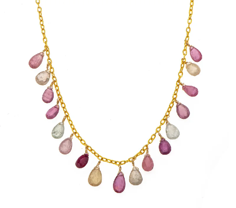 gold-plated necklaces for women-Nava Zahavi Gold Filled Sapphire Drops Chain