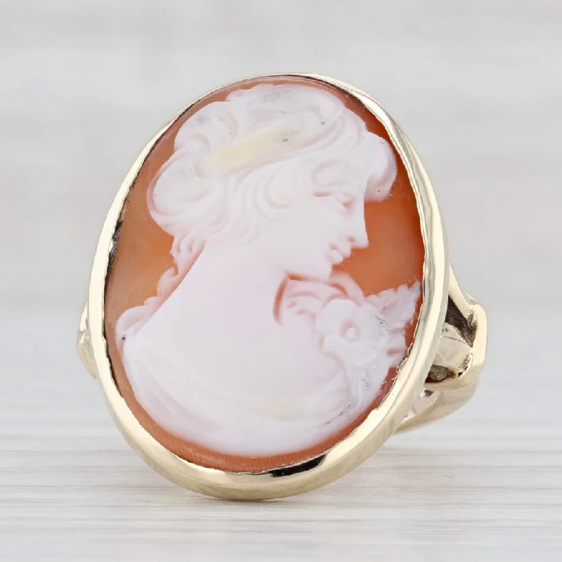 anniversary engagement rings for women-Vintage Cameo Ring 10k Yellow Gold Carved Shell Fine Detailed Figural Bust Sz 6