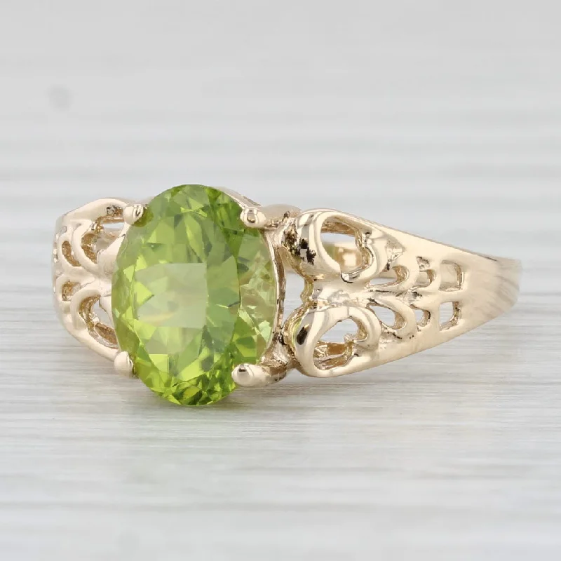 trendy engagement rings for women-2.15ct Oval Peridot Solitaire Ring 10k Yellow Gold Size 8