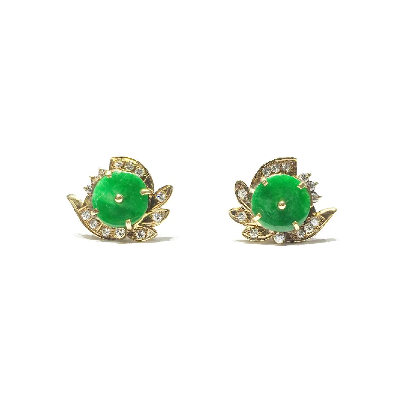 classic earrings for women-Green Jade Lotus Flower Stud Earrings (14K)