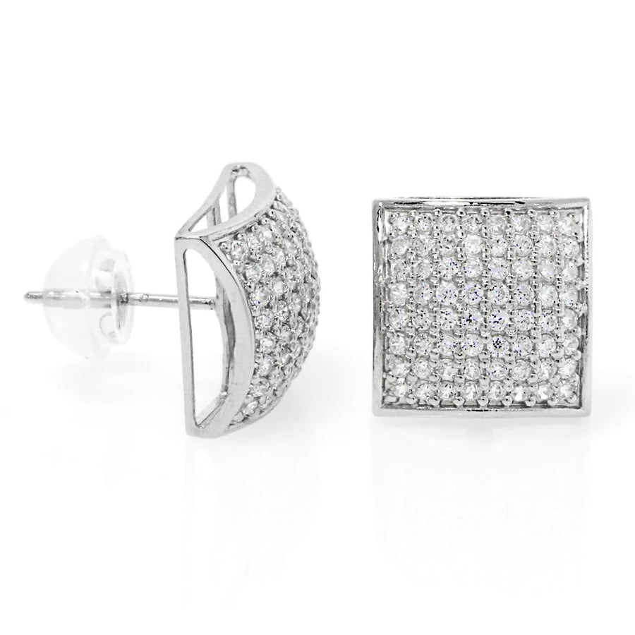 hoop earrings for women-Square CZ Stud Earrings (14K)