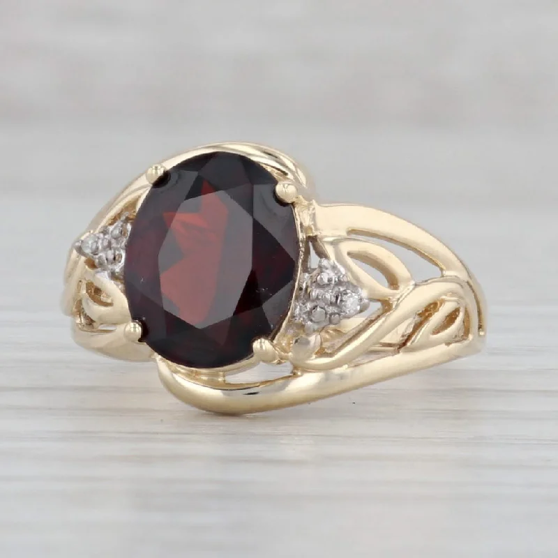 statement engagement rings for women-2.65ct Oval Garnet Ring 10k Yellow Gold Size 7 Diamond Accents