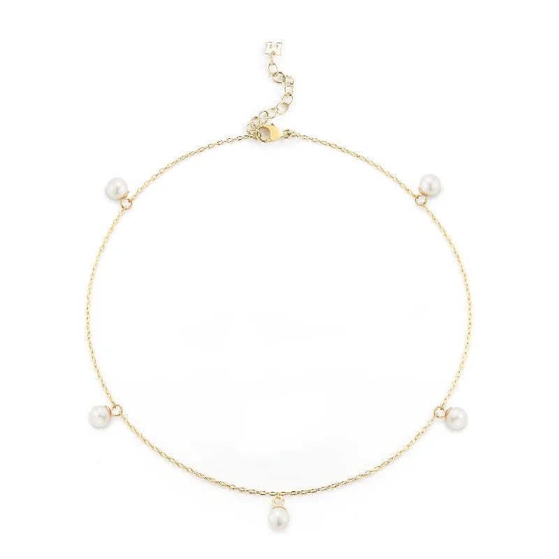 handmade ankle bracelets for women-14kt Gold 5 Point Pearl Anklet